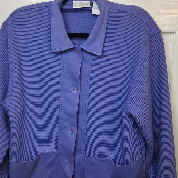 Nordstrom Women's CollectionPurple/Lilac Button Front CottonRibbed Jacket Size L - Picture 2 of 10